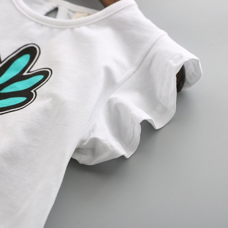 Áo nhún bèo hình quả dứa và quần kiểu họa tiết caro cho bé