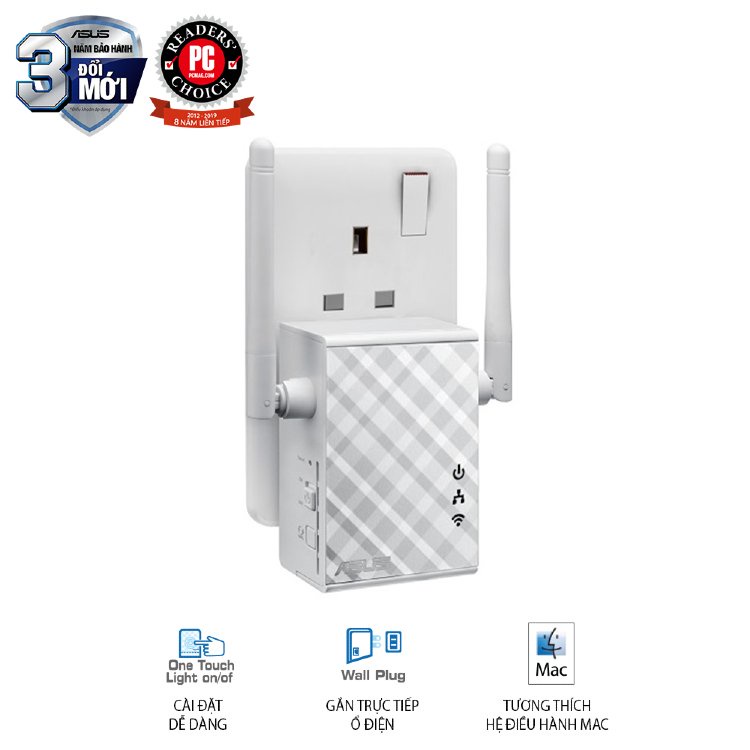 Bộ Mở Rộng Sóng Asus RP-N12 Repeater Chuẩn N300 2 Ăng-ten 2dBi Giúp Tăng Độ Phủ Sóng