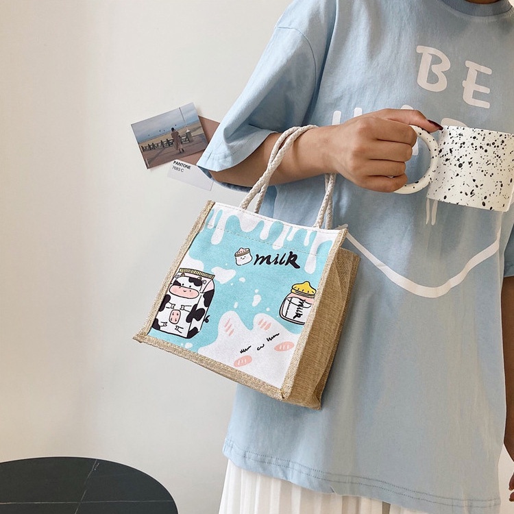 Túi Đựng Hộp Cơm Trưa Xách Tay Cỡ Nhỏ Họa Tiết Hoạt Hình Đơn Giản Thời Trang Mùa Hè Cho Nữ
