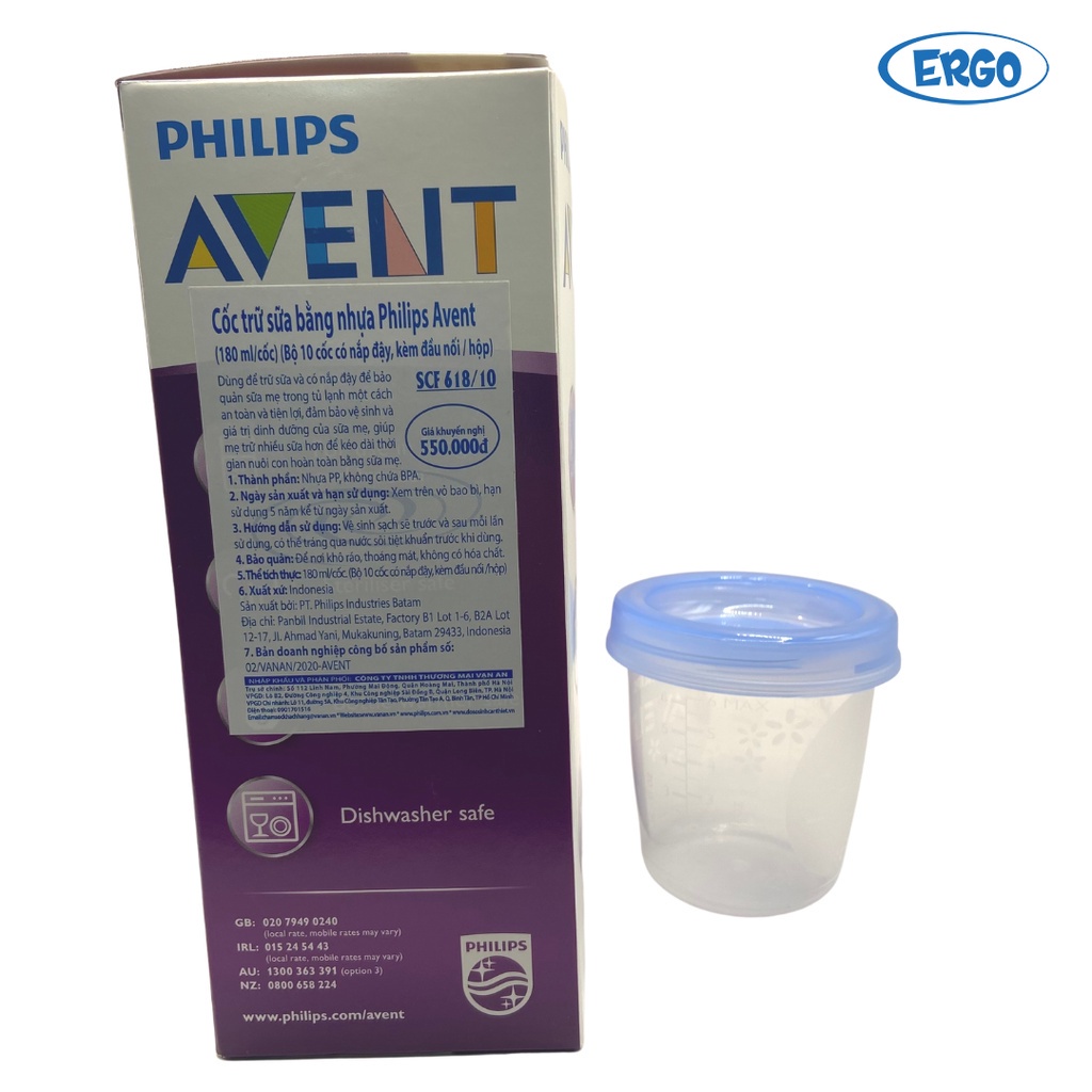 Cốc trữ sữa Avent 180ml chính hãng Vạn An phân phối