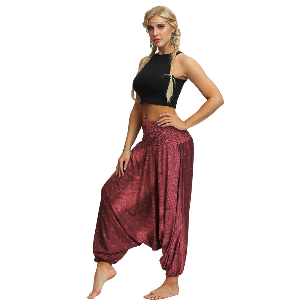 Quần tập Yoga nữ ống rộng lưng cao phong cách Boho | BigBuy360 - bigbuy360.vn