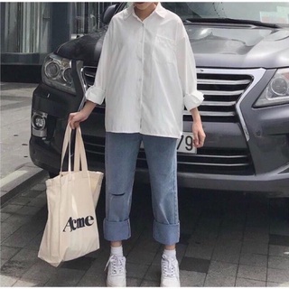 Áo sơ mi tay lỡ dh12,áo sơ mi trắng nữ basic tay dài - tay lỡ form rộng style học sinh , sinh viên