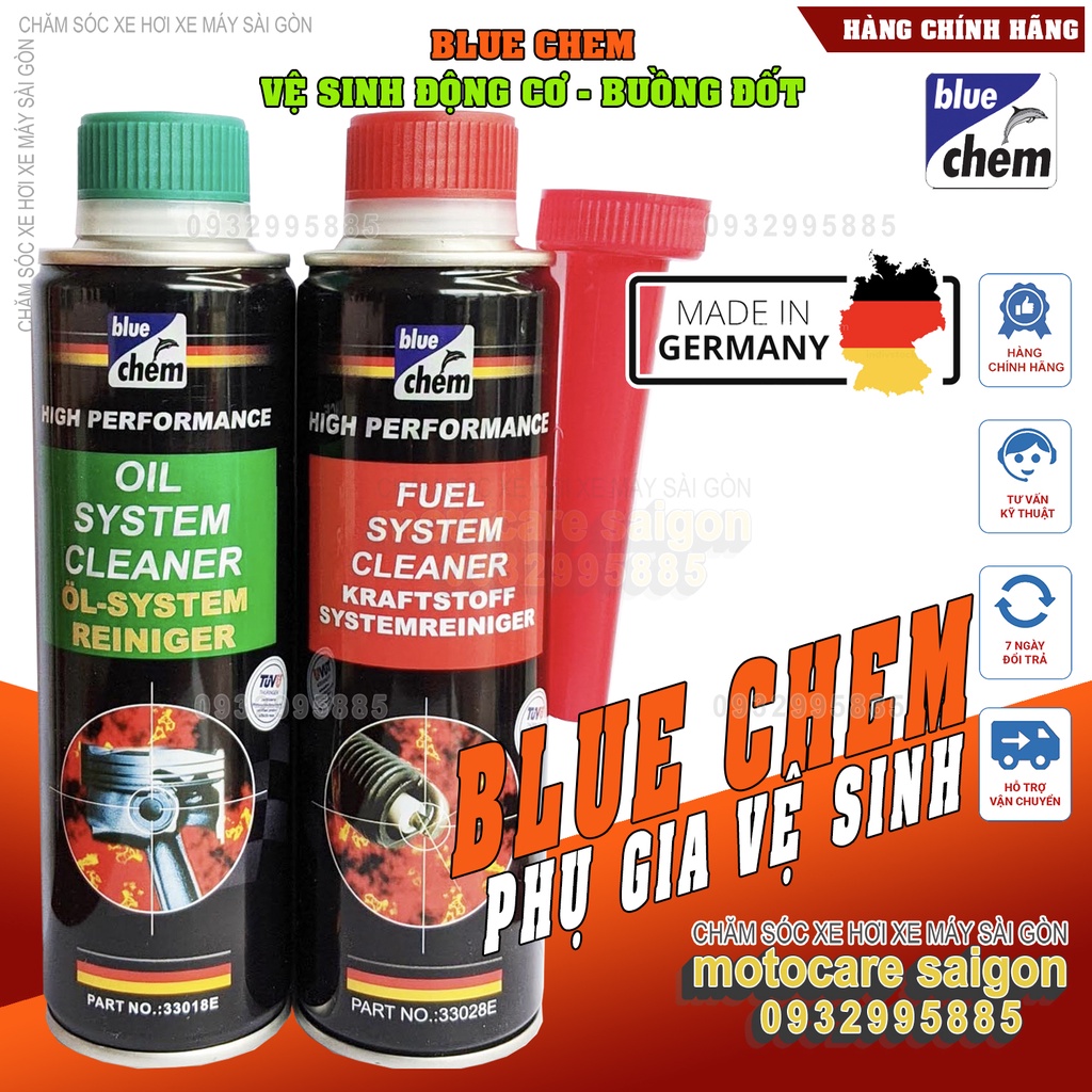 COMBO 2 chai 250ml súc rửa động cơ BLUECHEM OIL SYSTEM và vệ sinh kim phun buồng đốt BLUECHEM FUEL SYSTEM