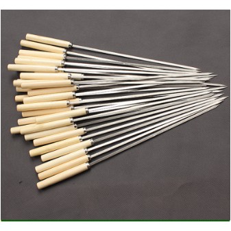 Xiên inox cán gỗ (xiên nướng tay gỗ) - 33cm