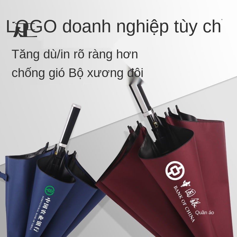 Ô dù quảng cáo in logo tùy chỉnh kinh doanh cán dài hoàn toàn tự động vinyl đôi