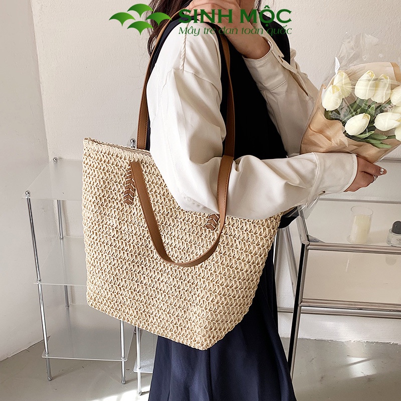 Túi xách nữ, túi cói vintage, túi đi biển Sinh Mộc - M3010