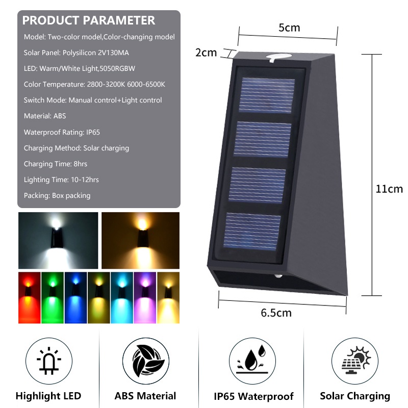Đèn Năng Lượng Mặt Trời IP65 RGB Chống Thấm Nước Gắn Cầu Thang Ngoài Trời