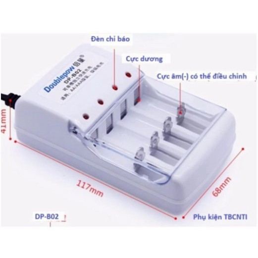 Sạc Pin Doublepow và 4 pin tiểu sạc Doublepow AA 1200mAh dùng cho MIC Hát không dây, đài FM, Đồ chơi, điều khiển ...
