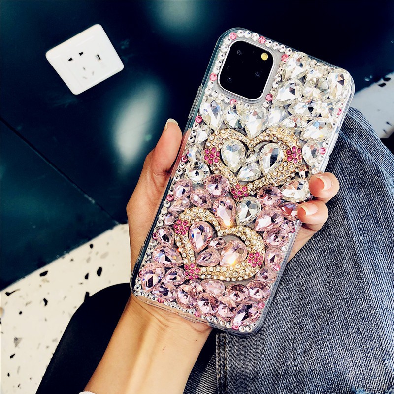 Ốp điện thoại hình trái tim đính đá màu gradient cho Samsung S21 Ultra S20 FE S22 Note 20 Note 10 Plus Note 9 A71 A51