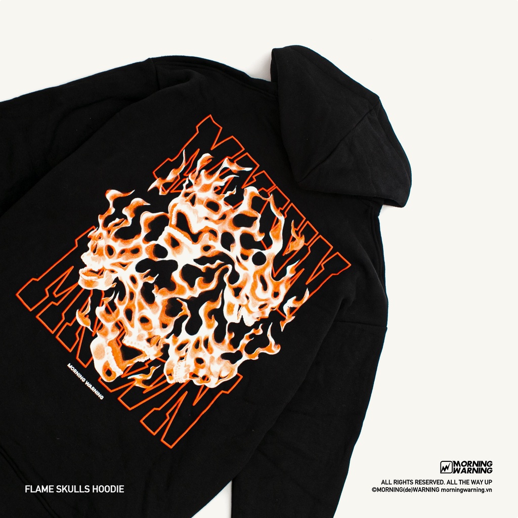 Áo Hoodie Morning Warning Flame Skull - Orange
