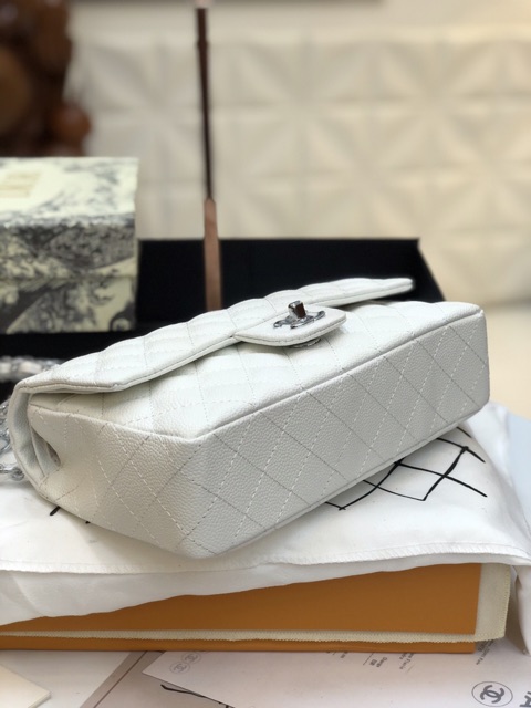 Túi classic super da dê màu trắng size 26cm