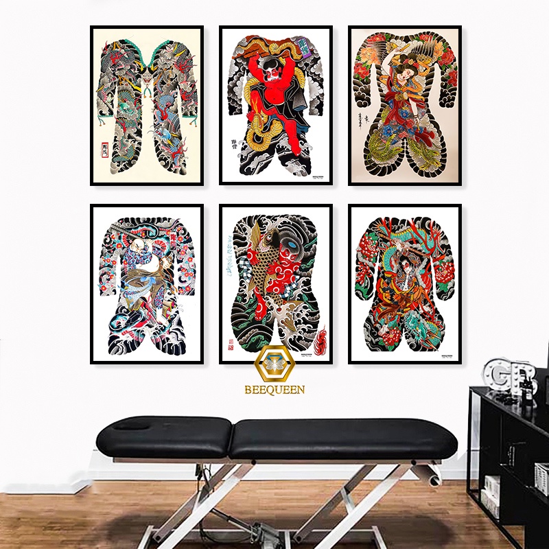 Tranh Mẫu Xăm - Tranh Tattoo Trang Trí Tiệm Xăm Tattoo Phong Cách Vintage Nhật Bản