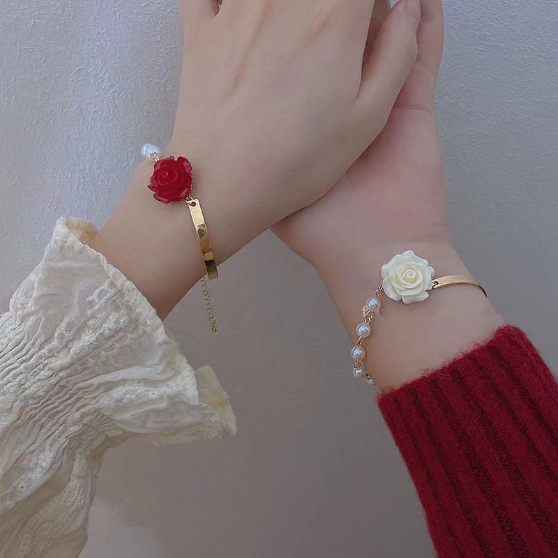 Vòng tay nữ hoa hồng hai màu xinh xắn dễ thương phong cách lolita mẫu mới VT72