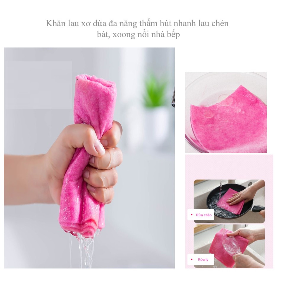 Khăn Lau Xơ Dừa Siêu Thấm Hút Lau Chén Bát, Xoong Nồi Nhà Bếp - KT 30x30cm