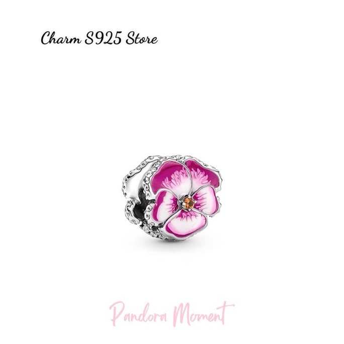 CHARM PAN ALE HOA PANSY HỒNG BẠC S925 CAO CẤP