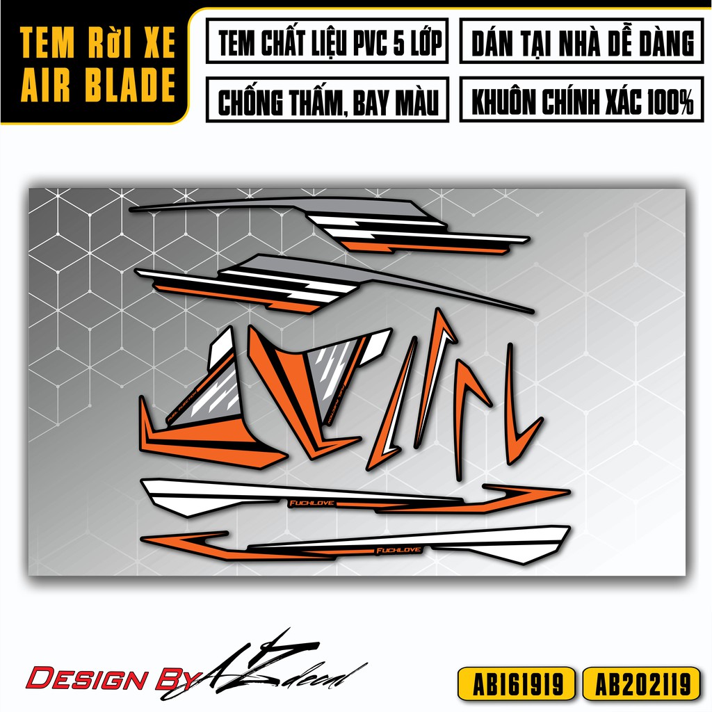 Tem Rời Xe Airblade Cách Điệu | AB19 | Decal AB Đẹp Áp Dụng Mọi Màu Xe Đen, Trắng, Đỏ, Xanh Xám Đen,...