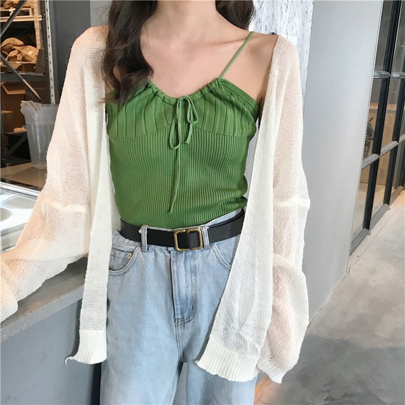 Áo dệt kim nữ cổ chữ V dây rút quyến rũ | BigBuy360 - bigbuy360.vn