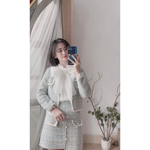Áo sơ mi tơ cổ nơ siêu bổng bềnh hàng loại 1