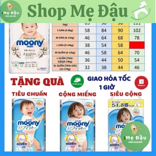 Bỉm Moony 💝FREESHIP💝 Moony Nội Địa Nhật Chính Hãng Cộng Miếng/Natural Đủ Dòng Dán/Quần Đủ Size NB96/S90/M68/L58/L50/XL