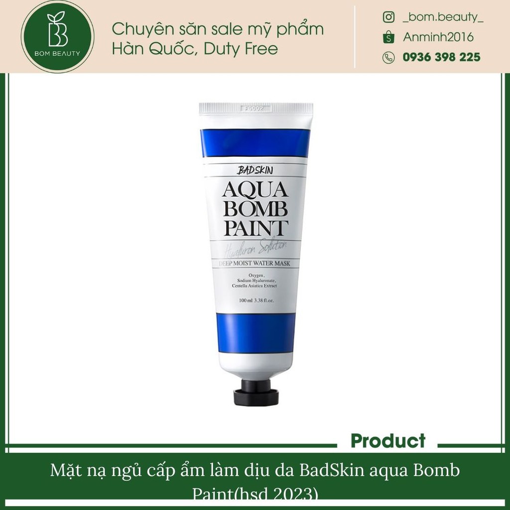 Gel dưỡng cấp ẩm làm dịu da BadSkin aqua Bomb Paint