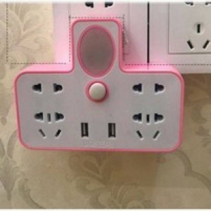 (Ổ 3 CHẤU) Chia ổ điện kiêm đèn ngủ có 2 USB sạc điện thoại