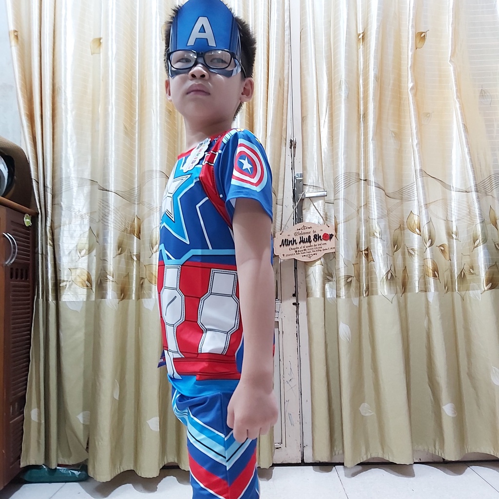 [Hàng mới về] Bộ quần áo thời trang trẻ em Đội trưởng Mỹ kèm tặng khiên và mặt nạ - Hàng SamKids