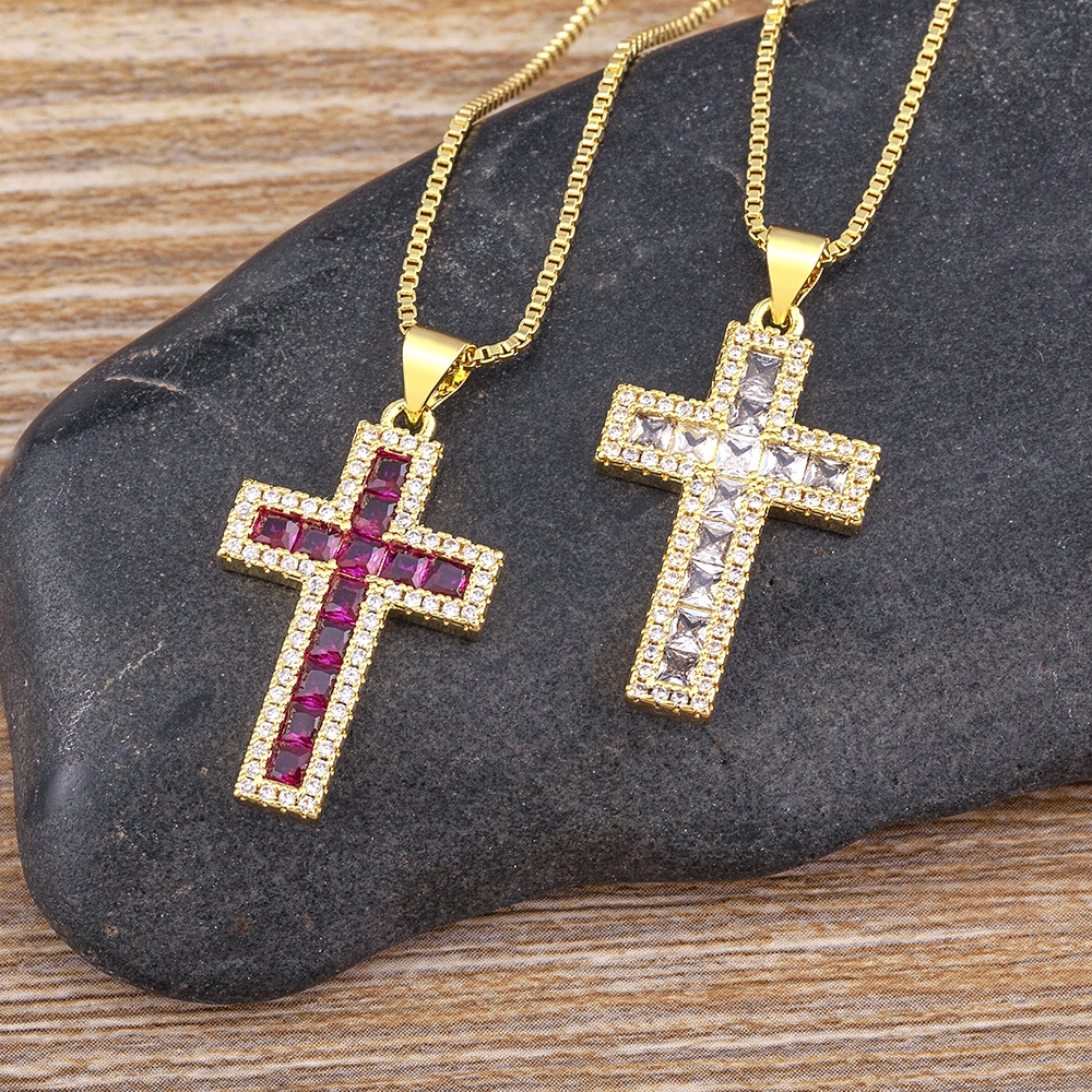 Vòng cổ Mặt Chữ Thập Đính Đá Zircon Nhiều Màu Thời Trang Cho Nữ