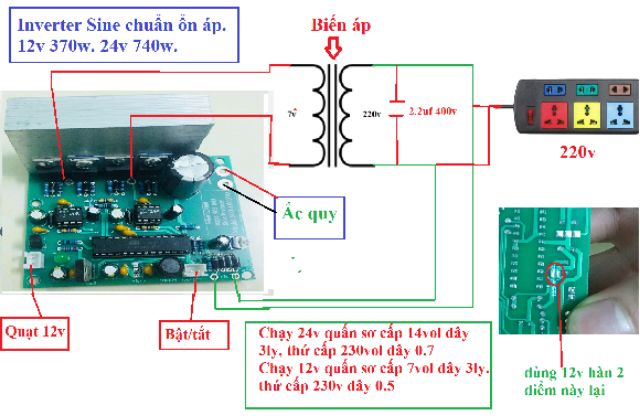 Inverter kích điện sine chuẩn ổn áp 500va - Có sạc