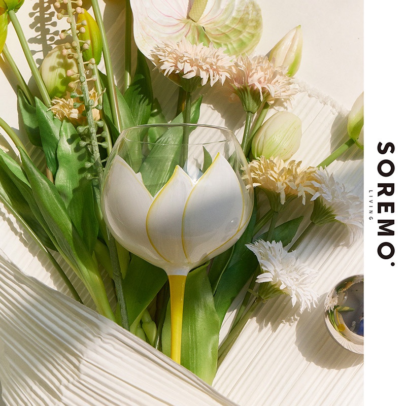 Ly Thủy Tinh Uống Rượu Vang Hình Hoa Tulip Nhiều Màu Sắc Kính