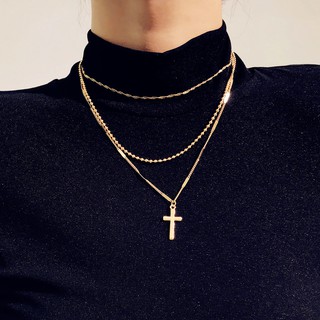 Dây chuyền nhiều lớp mặt thánh giá phong cách retro thời trang cho nữ