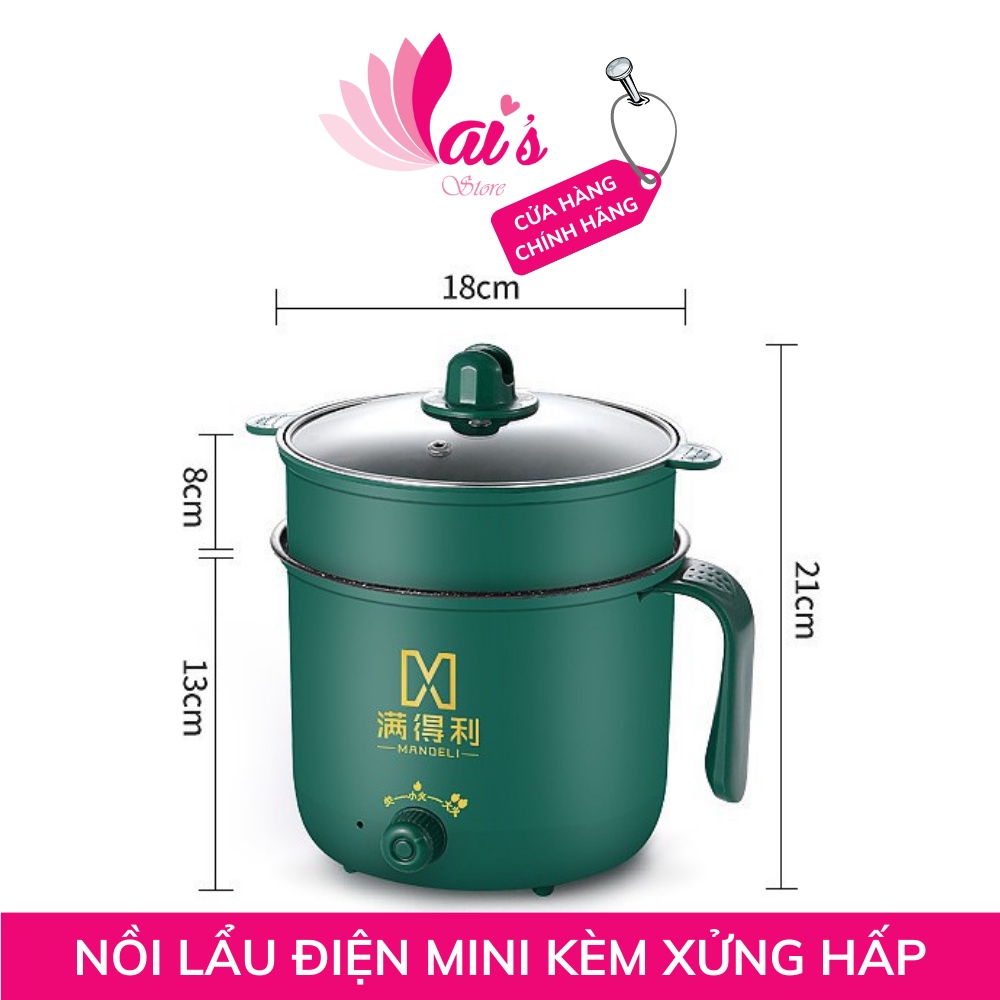 Nồi Lẩu Mini 2 Nấc Nhiệt Kèm Giá Hấp Có Tay Cầm Mẫu Mới 2021, Ca Nấu Mì, Chiên, Sào Đa Năng Xanh Lục Bảo - LAI'S STORE