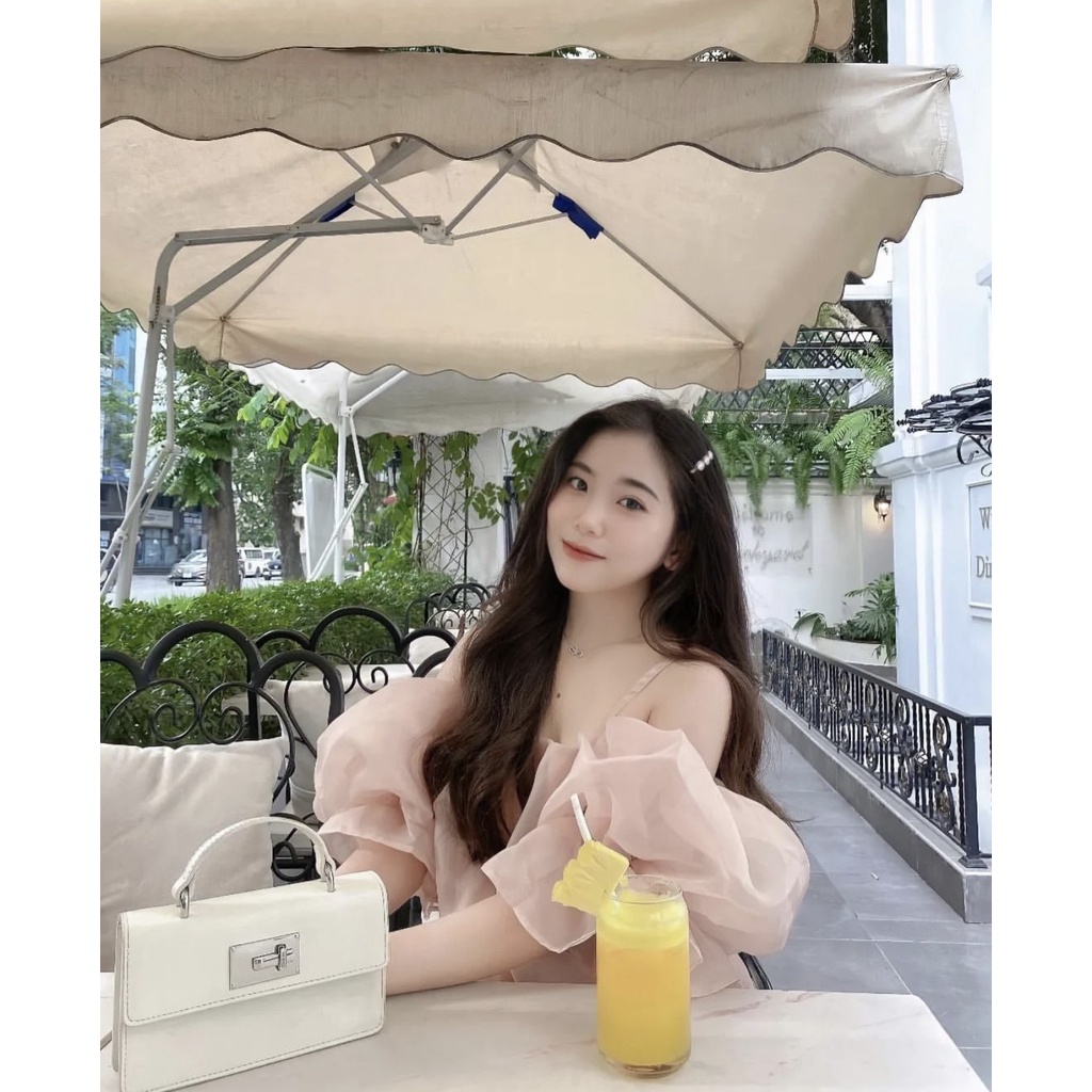 Váy trễ vai tay bồng V2 , đầm sang chảnh 2 lớp, hàng thiết kế đẹp-Lareliastore.