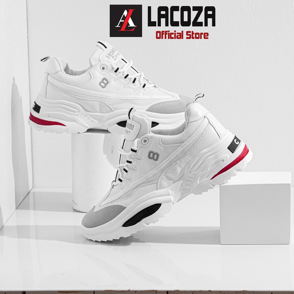 Giày nam thể thao sneaker LACOZA trắng đẹp cho học sinh đi học đi làm cao cấp Mã A18T