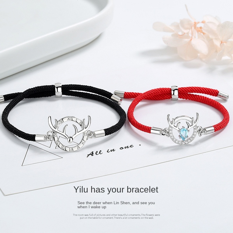 Vòng Đeo Tay Cặp Đôi Hình Sừng Hươu Đơn Giản Đa Năng Làm Quà Tặng Tình Yêu Cho Nam Và Nữ