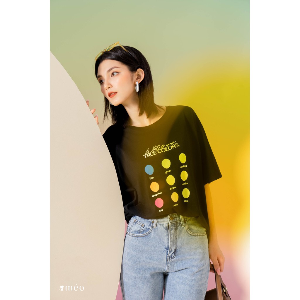 Áo thun Méo shop True color form rộng freesize chất liệu 100% cotton cổ tròn ngắn tay màu đen