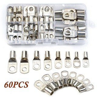 60pcs SC Tinned Copper Lug Ring Wire Connectors Bare Cable Terminal with Plastic Box