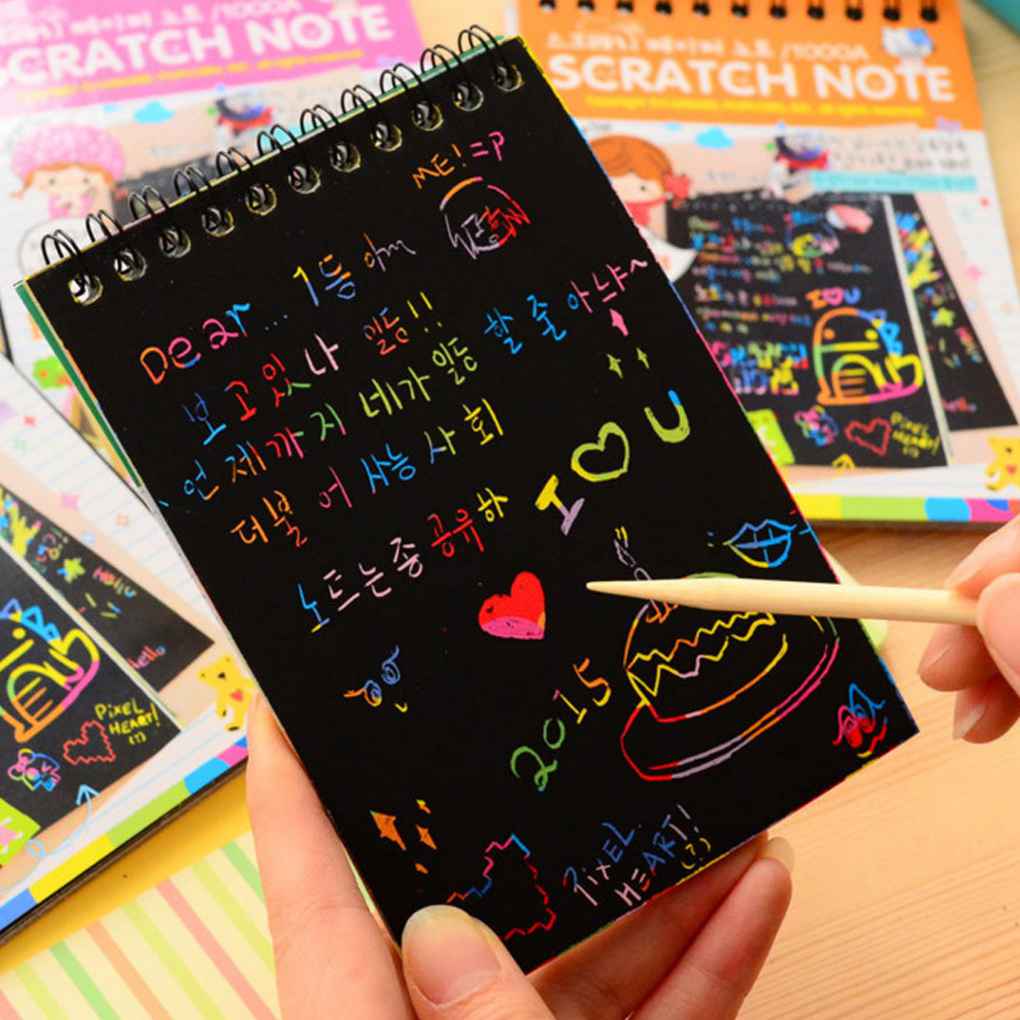 [Kitch]10 Pages/1 Book Colorful Dazzle Scratch Note Sketchbook Paper Graffiti DIY Coils Drawing Book Color Random