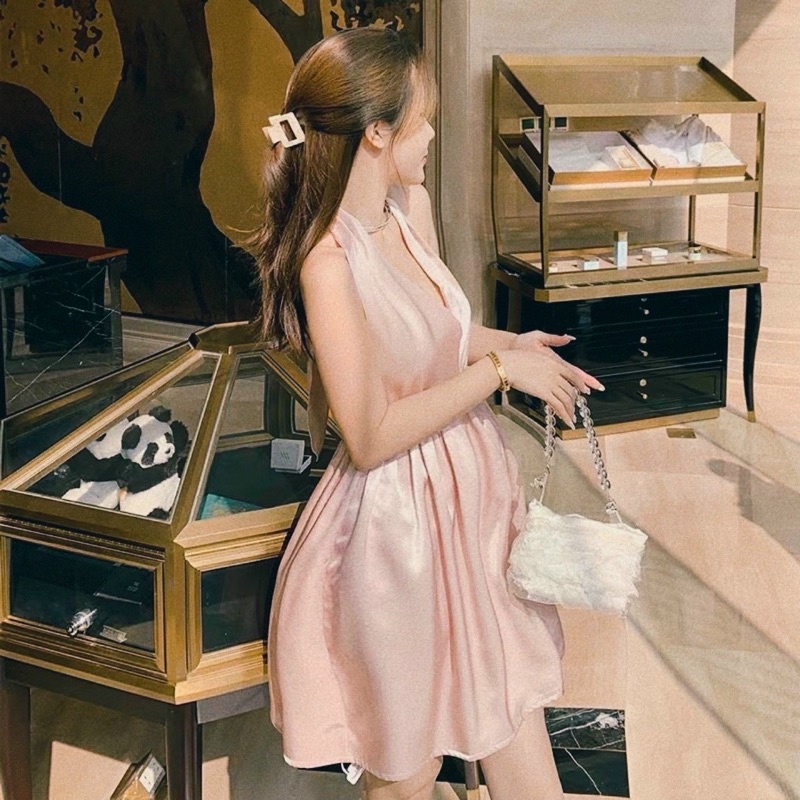 Đầm xoè yếm nơ lưng , Đầm Yếm Cột Nơ Xoè Tiểu Thư