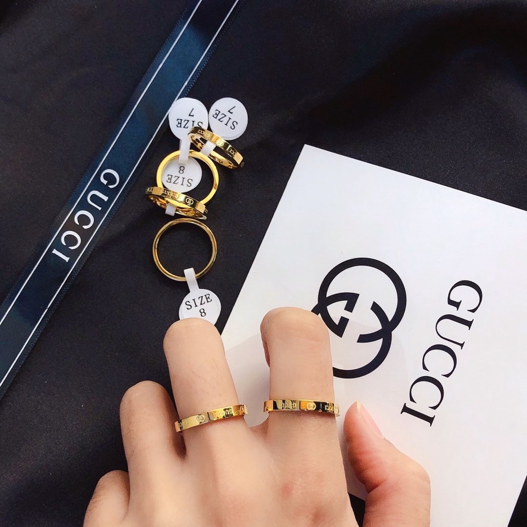 Nhẫn Gucci Mạ Vàng/Bạc 925 In Chữ GG Đôi Phong Cách Hàn Quốc Đơn Giản Thời Trang Cho Nữ