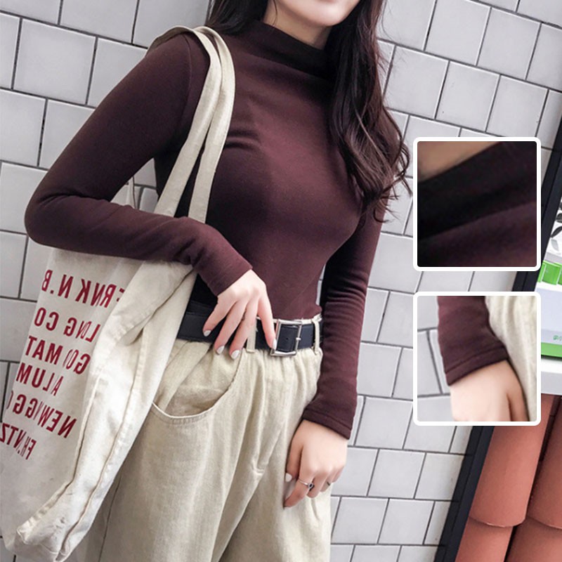 Áo Thun Tay Dài Cổ Lọ Màu Trơn Phong Cách Hàn Quốc | BigBuy360 - bigbuy360.vn