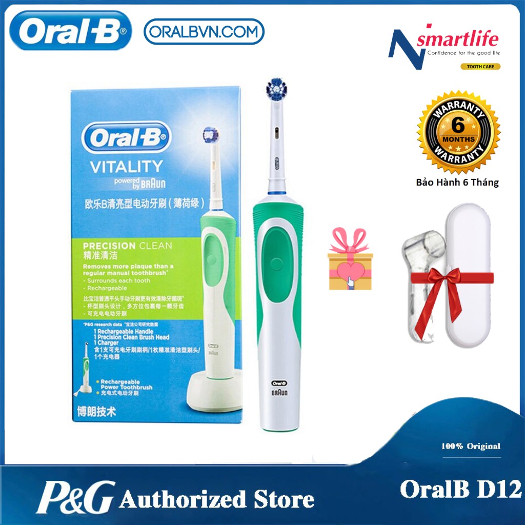 Bàn chải điện đánh răng tự động Oral-B D12 xanh lá làm sạch răng, hạn chế viêm nướu chính hãng