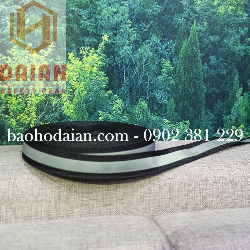 Dây phản quang vải màu đen sọc xám 2cm x 50m (1 cuộn)