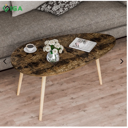 Bàn trà sofa hình trứng màu gỗ cháy phù hợp nhiều ghế sofa, kệ tivi phòng khách- GP55.08