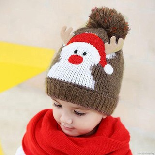 Mũ trùm đầu dệt kim hoạ tiết giáng sinh cho bé