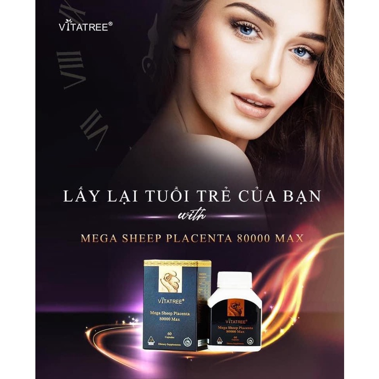 Thực phẩm bảo vệ sức khỏe Úc - Mega Sheep Placenta 80,000mg - GIẢM NÁM TÀN NHANG - DA TRẮNG HỒNG MỊN -  60 VIÊN