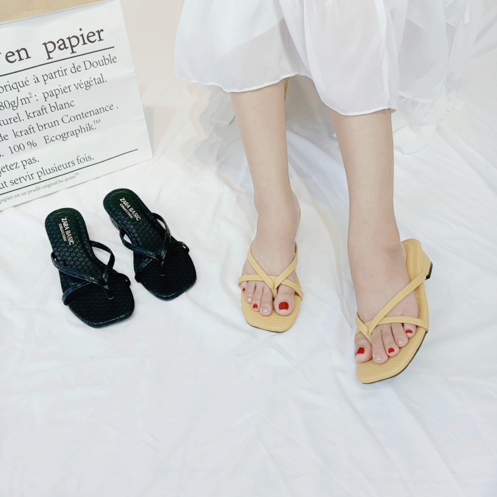 Guốc cao gót nữ xỏ ngón phối dây cao cấp cao 3cm - Guoc TB 3P