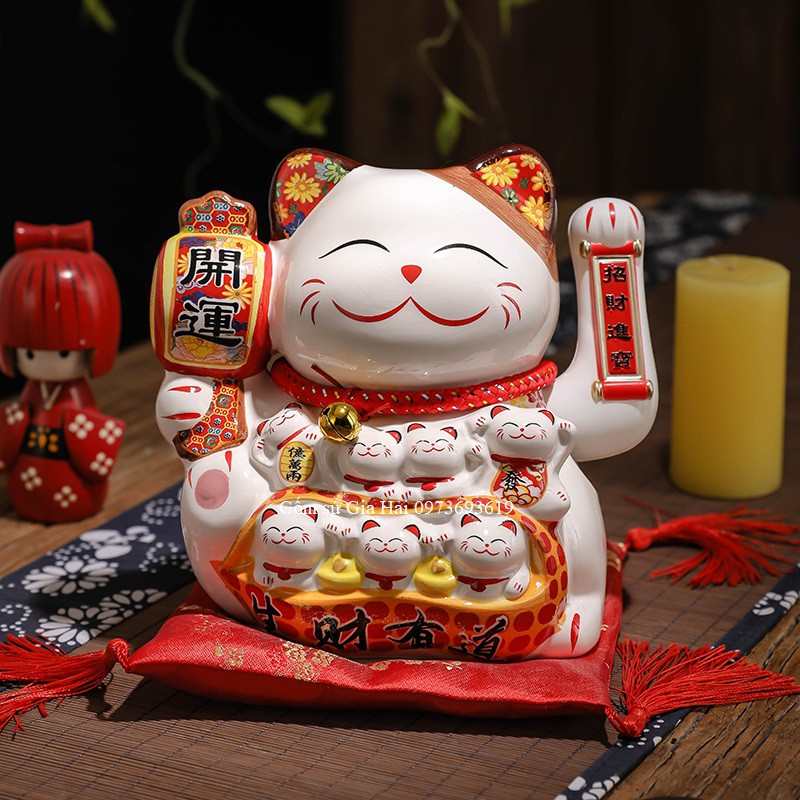 Mèo thần tài vẫy tay Ngũ Phúc Lâm Môn cao 20cm kèm đệm và sạc | BigBuy360 - bigbuy360.vn