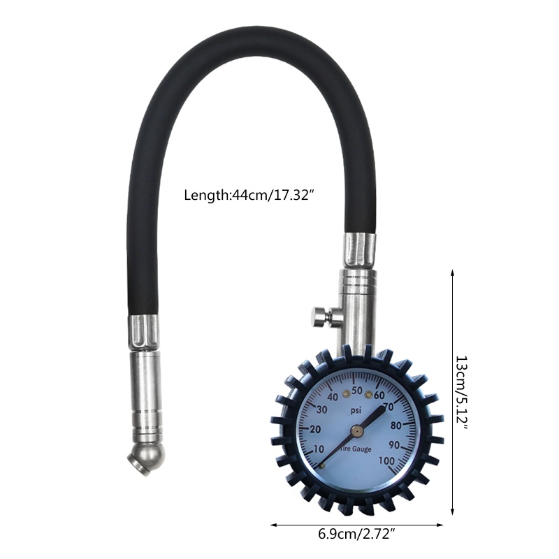 Đồng Hồ Đo Áp Suất Lốp Xe Kèm Ống Cao Su Bảo Vệ 100psi Cho Xe Máy