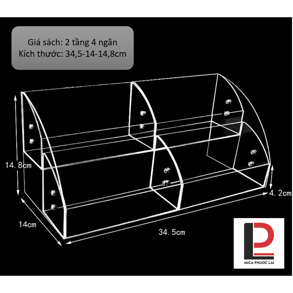 Giá đỡ sách/ vở acrylic cao cấp, Kệ Mica trưng bày dụng cụ văn phòng phẩm