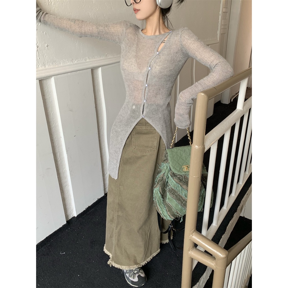 QADCOL Áo Khoác cardigan Mỏng Tay Dài Cổ Tròn Cài Nút Thời Trang Mùa Thu Hàng Mới Dành Cho Bạn Nữ